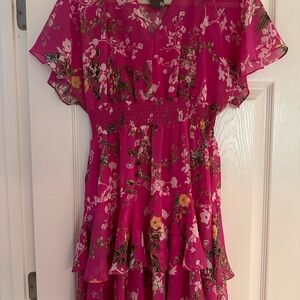 Mini pink floral flutter sleeve dress